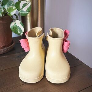 Yellow Rain Boots with Pink Bows
